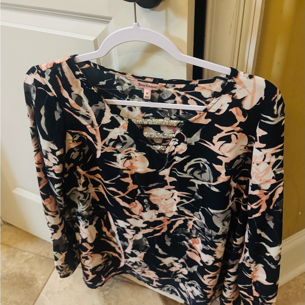Juicy Couture Women's Floral Blouse - Black and Pink
